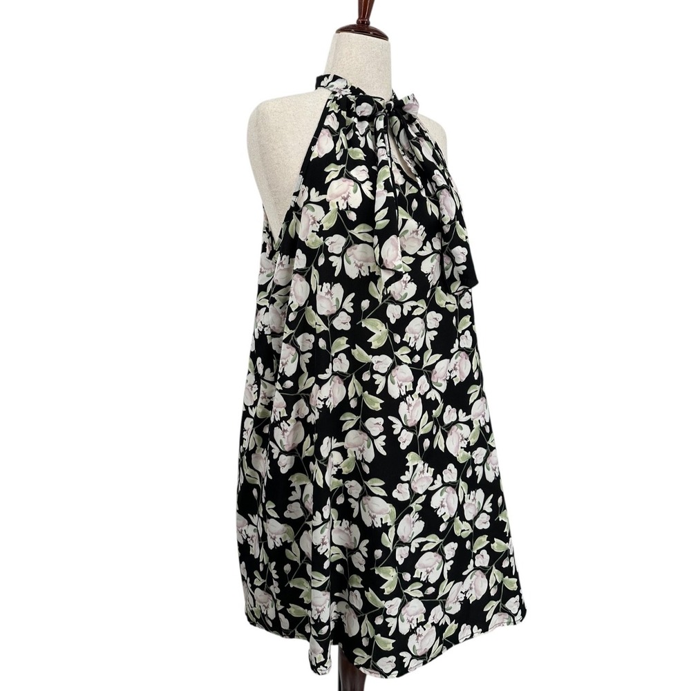 Sun & Moon Halter Dress Sleeveless A-Line Mini Black Magnolia Floral Size Large